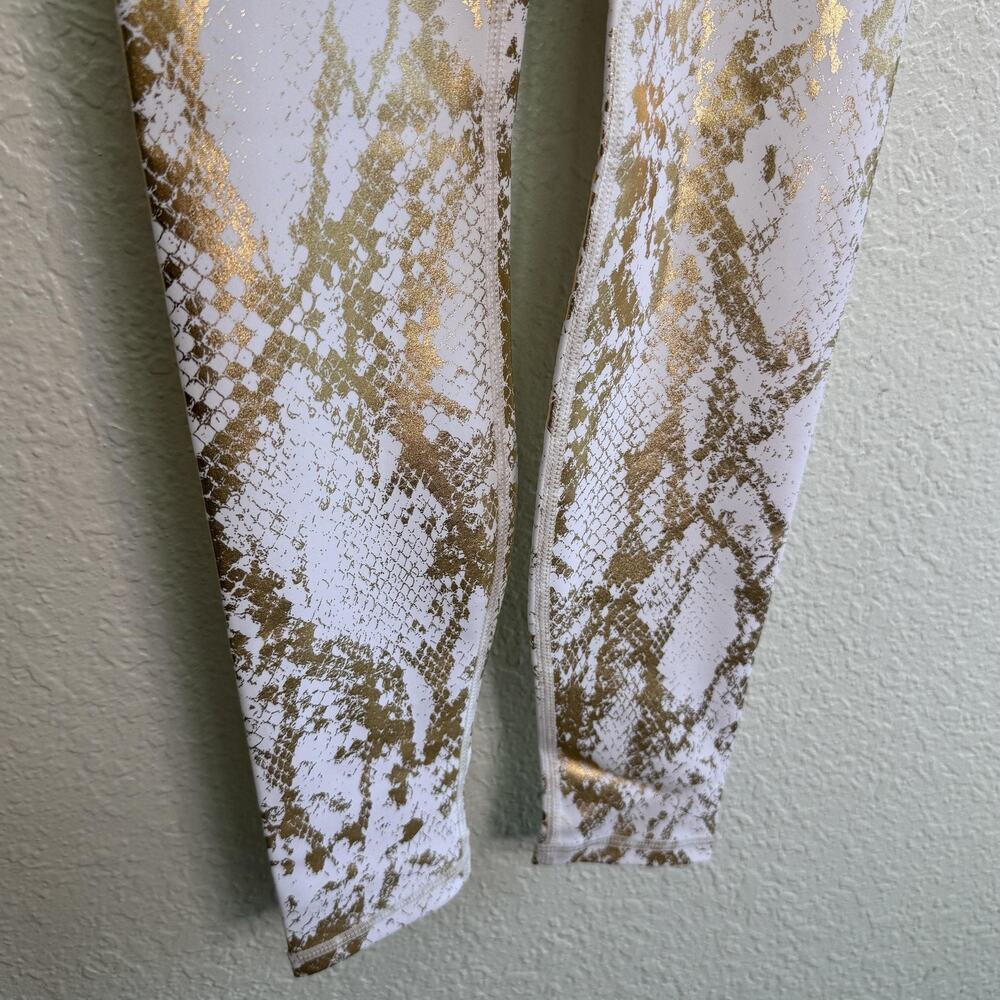 Carbon38 Leggings Womens XS Metallic Snake Print High Rise Ankle White Gold NEW - Picture 6 of 10
